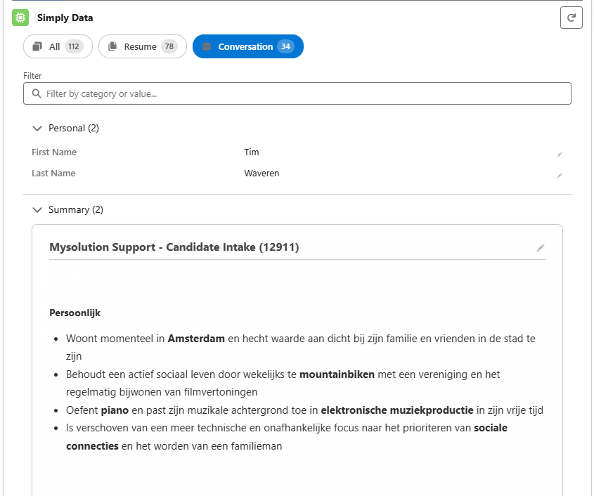 Simply Data Viewer showing conversation data after completion